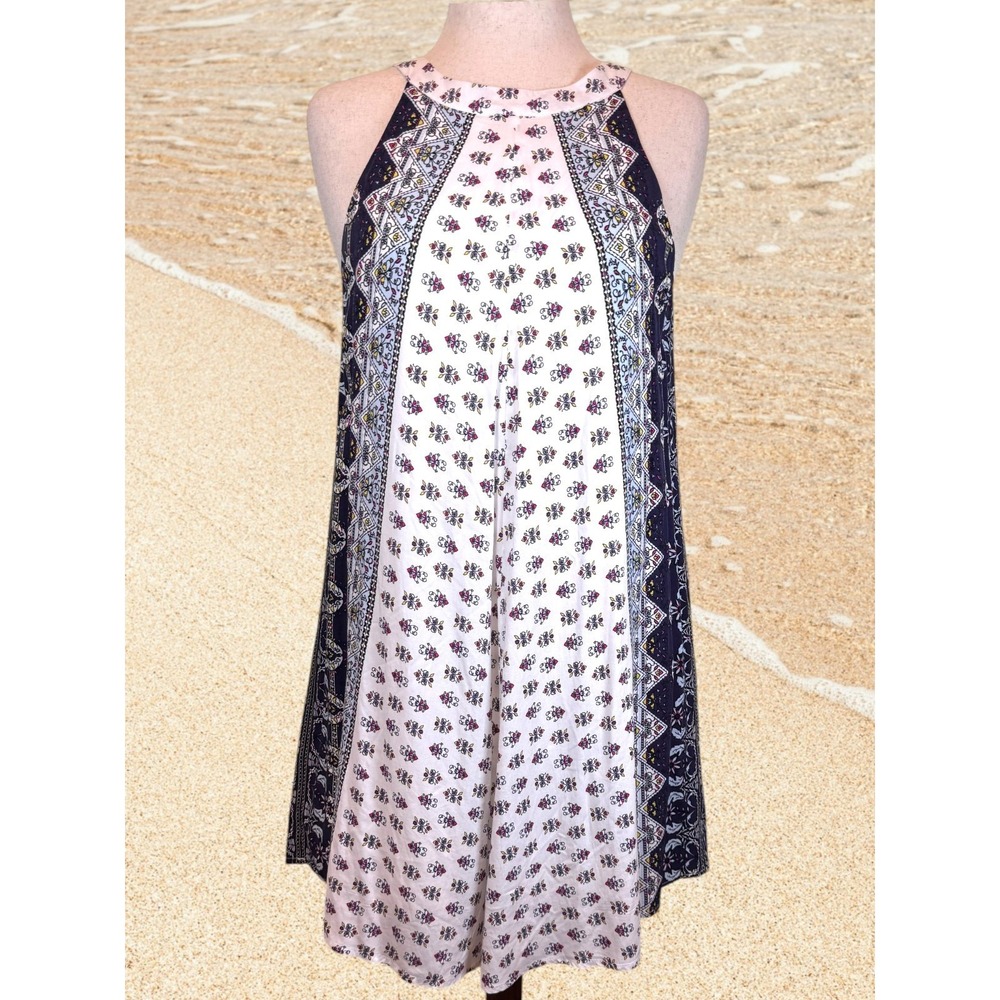 Altar'd State Boho Artsy Halter Sundress Rayon Lined Flowy Summer Dress L